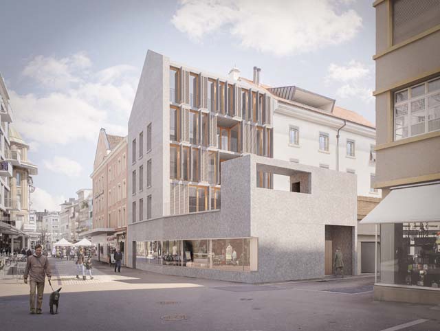 Rendu extérieur à la Unionsgasse 18 à Bienne, projet réalisé par Kistler Vogt Architekten AG