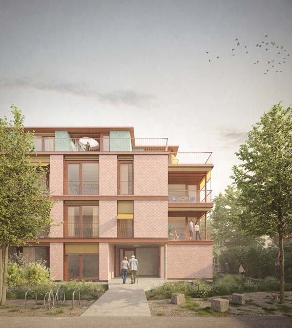 Rendu extérieur des logements Pré-Colomb à Versoix, projet réalisé par BBH Architectes Sàrl