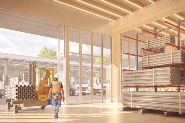 Rendu intérieur 1 du centre technique et logistique de Sierre, projet réalisé par Epure Architecture et Urbanisme SA